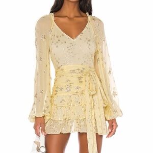 LoveShackFancy Yellow Star-Embellished Mini Dress